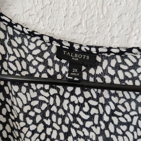 Talbots Black & White Printed Wrapped Blouse Long Sleeve V-neck Sz 2X - Picture 3 of 7